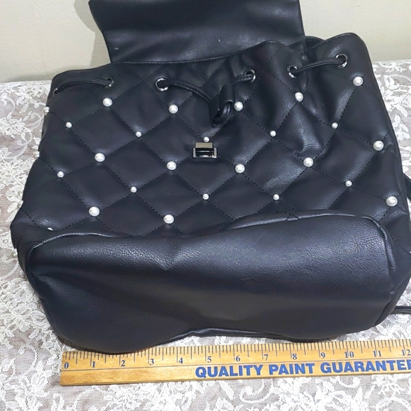 NWT Just Fab Black Quilted Backpack with Pearl Accents. - Picture 14 of 16